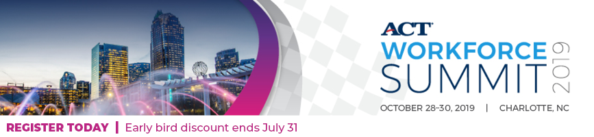 JasenCJones's tweet image. Get the Inside Track to grow communities and sustain a robust workforce through a diverse set of topics at the 2019 @ACT Workforce Summit this October in Charlotte.  Registration now open act.org/workforcesummit #actworkforce #workreadycommunities