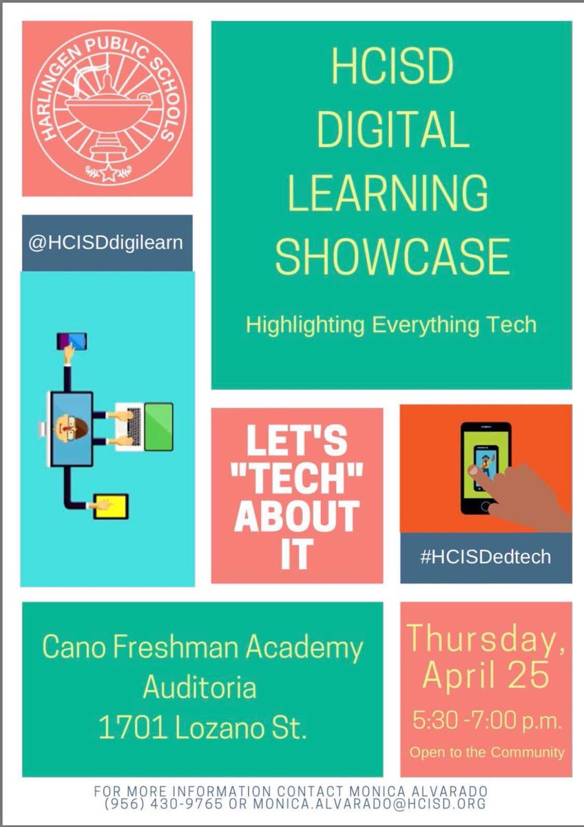 HCISD is hosting a digital learning showcase today at Cano Freshman Academy and the community is invited to attend. Hope to see you there!
