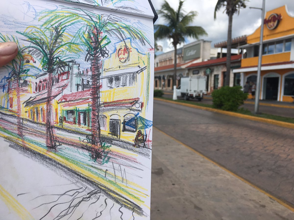 Spare half hour. Super fast drawing of Street in #Cozumel #Mexico #kidlitart 😊