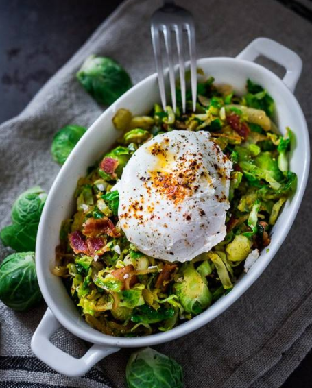 The idea of Brussels sprouts for breakfast has started to grow on us since we saw this veggie hash and poached egg dish! Take a peek at the recipe: goo.gl/tWsHjX