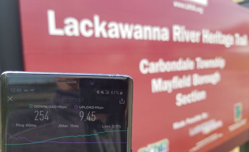 Robbio57_sprint's tweet photo. Was in Scranton, PA today visiting Sprint stores.  I was able to record a speed of 254 Mb/s DL @ the Lackawanna River Heritage Trail.  With speeds like these I think it is safe to say Sprint throughput is Lackinothin' in Lackawanna.  #SprintrocksCPA  #SprintNetwork https://t.co/fOTxlldQtu