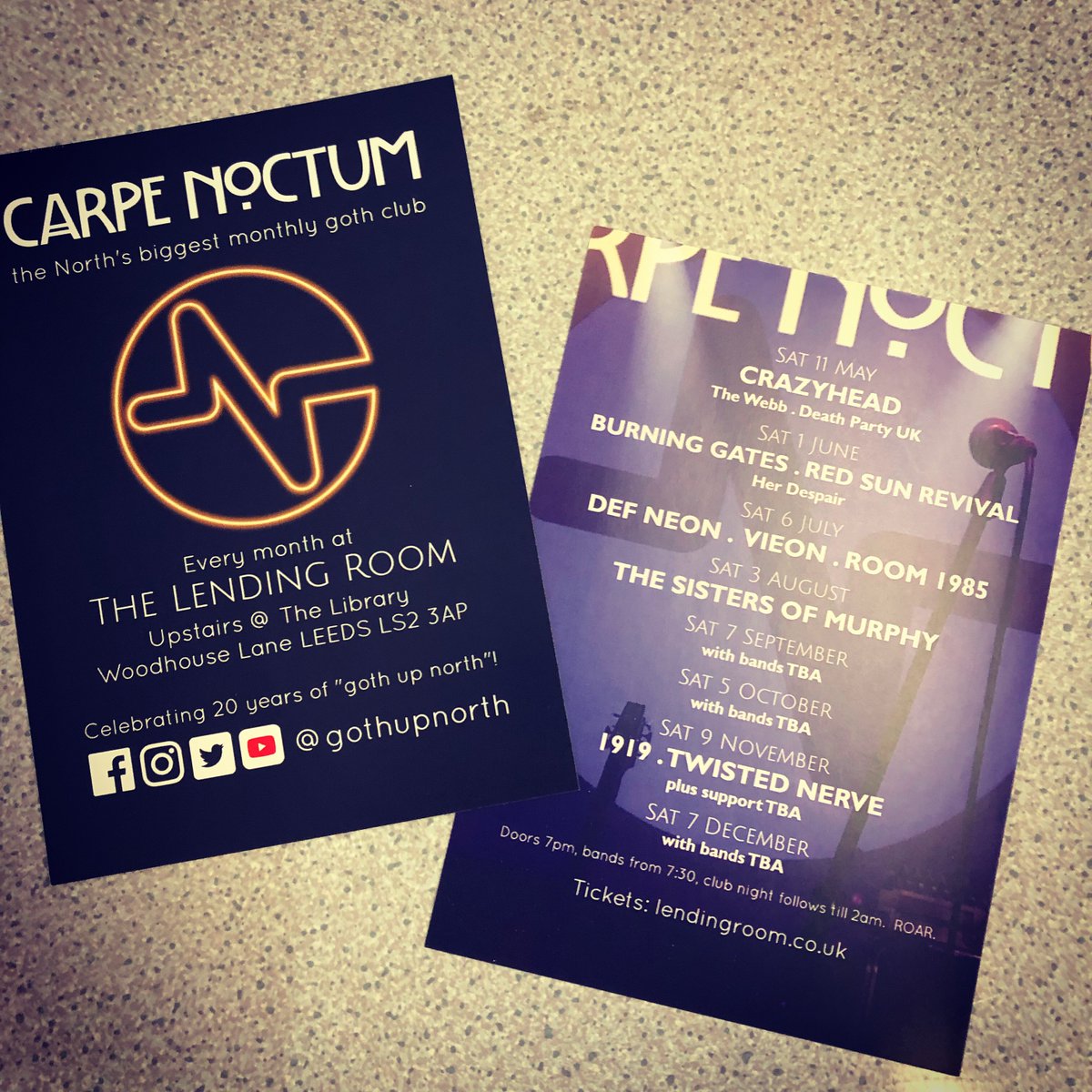 gothupnorth's tweet photo. Flyers coming at you imminently!  #goth #alt #postpunk #grebo #electro #gigs and #clubnights in #Leeds at @TomLendingRoom - with @CrazyheadUK @BurningGates @RSRband @sistersofmurphy @1919official @twistednerve @herdespairband @analoguetrash @VieonMusic @defneonmusic @Room1985 ... https://t.co/ySLDvoDvBv