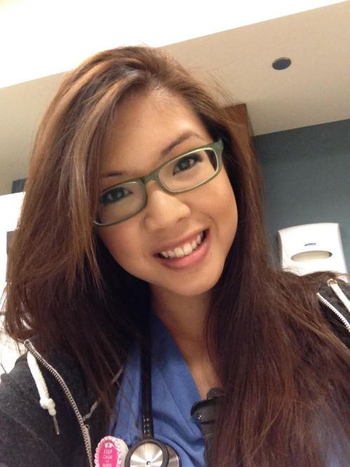 Innocent street nurse glasses