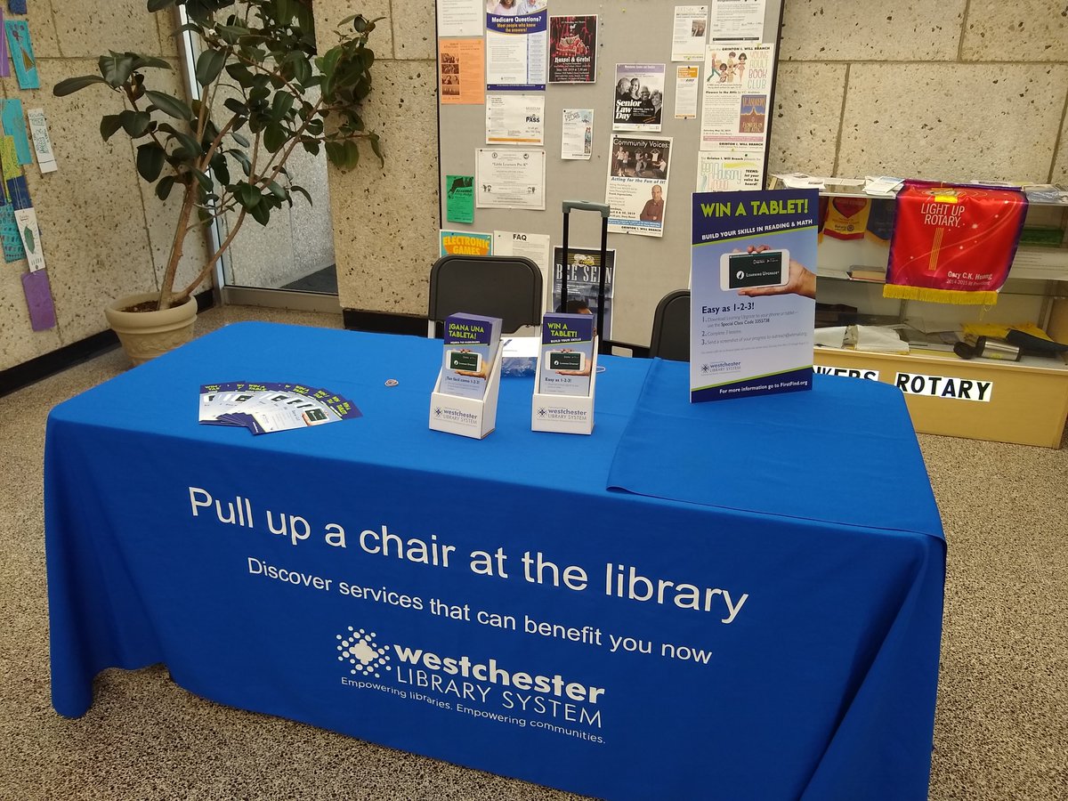 krishnawastaken's tweet image. First tabling event for #LearningUpgrade at the Grinton I. Will library! Westchester Library System @WestLibSys is raffling off a free android tablet each Saturday from April 22 to August 31, check out the flier to see how you can enter!