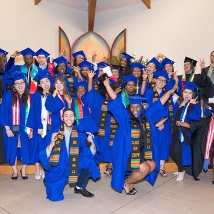CJP_EMU's tweet photo. Four of our students graduating on May 5 were part of the Donning of the Kente Ceremony last evening! 
•
#Graduation2019🎓 #CJPview #CJP #EMU #donningofkente #kente #donningofkenteceremony https://t.co/Nkk7FLzSoi