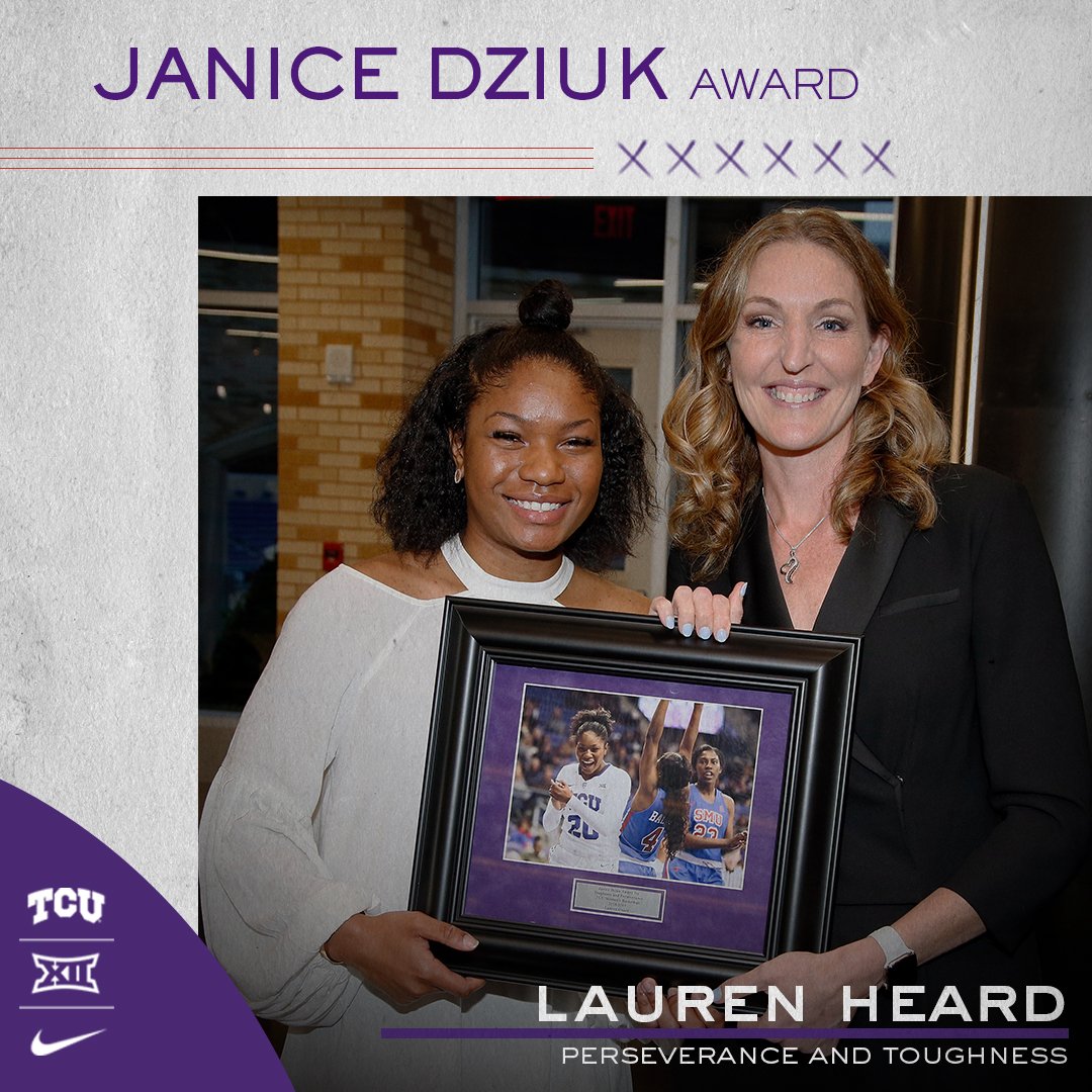 tcuwbb's tweet photo. In recognition of the toughness and perseverance she displays every single day, sophomore @laurenheard_ was this year's recipient of the Janice Dziuk Award! #GoFrogs https://t.co/v8maxemWmn