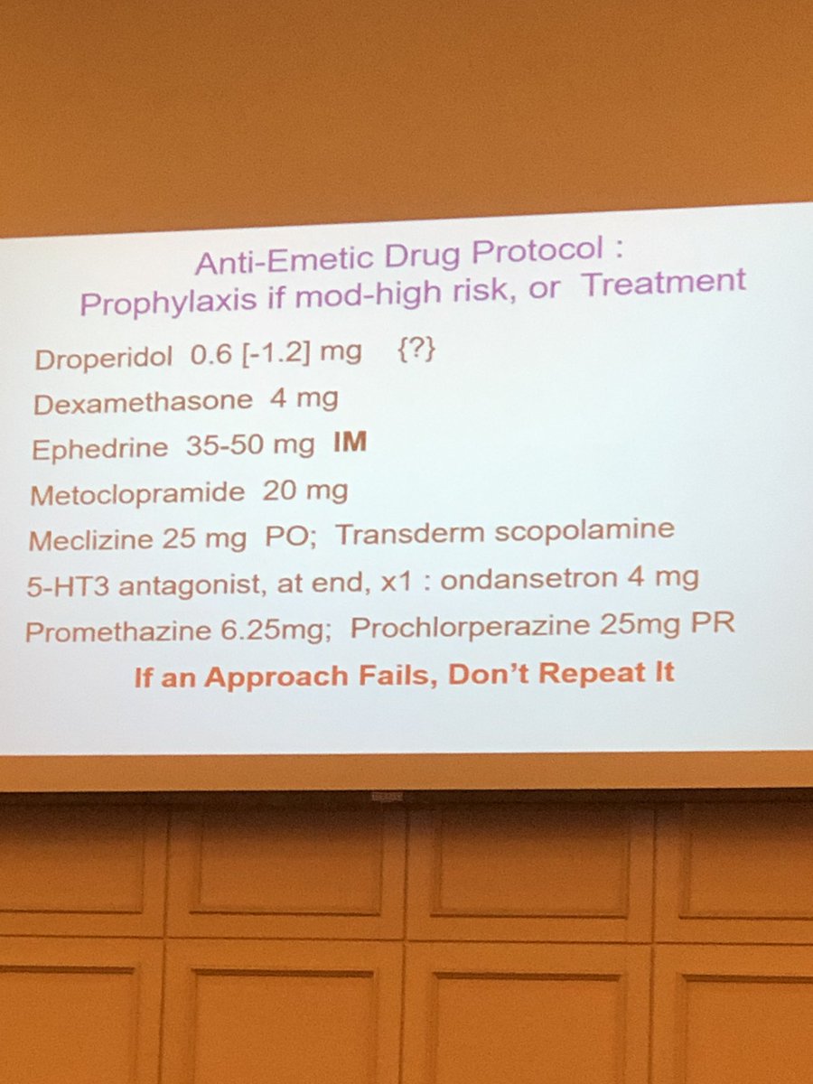 chanpong's tweet photo. @BeverlyPhilipMD says droperidol is coming back on the market. The FDA black box warning is for the ‘approved dose’. Antiemetic dose is much lower. #asda2019 @ASDAhq https://t.co/UxufQVIh85