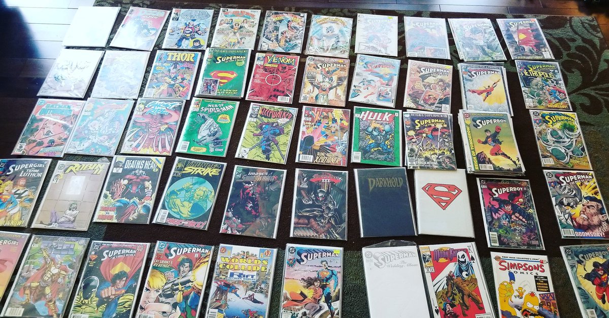 Lasell_83's tweet photo. Broke out some of my comic collection 🤓 been so long since I've sorted through them! Felt like a fitting time to do so. Hoping my son may have an interest in these at some point. #nerdlife #nostalgic #DC #Marvel #LadyGeek #nerdlife https://t.co/E45H5VRzCx