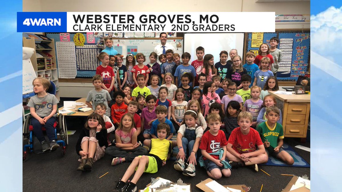 SteveTempleton's tweet photo. I had a great time teaching weather to the 2nd graders at Clark Elementary in Webster Groves today!  Lots of questions about sandstorms...where did that come from?  Whatever they want though, I'll answer and hopefully they learned a lot and laughed a little too!  @ClarksPrincipal https://t.co/qBr2bVzK9g