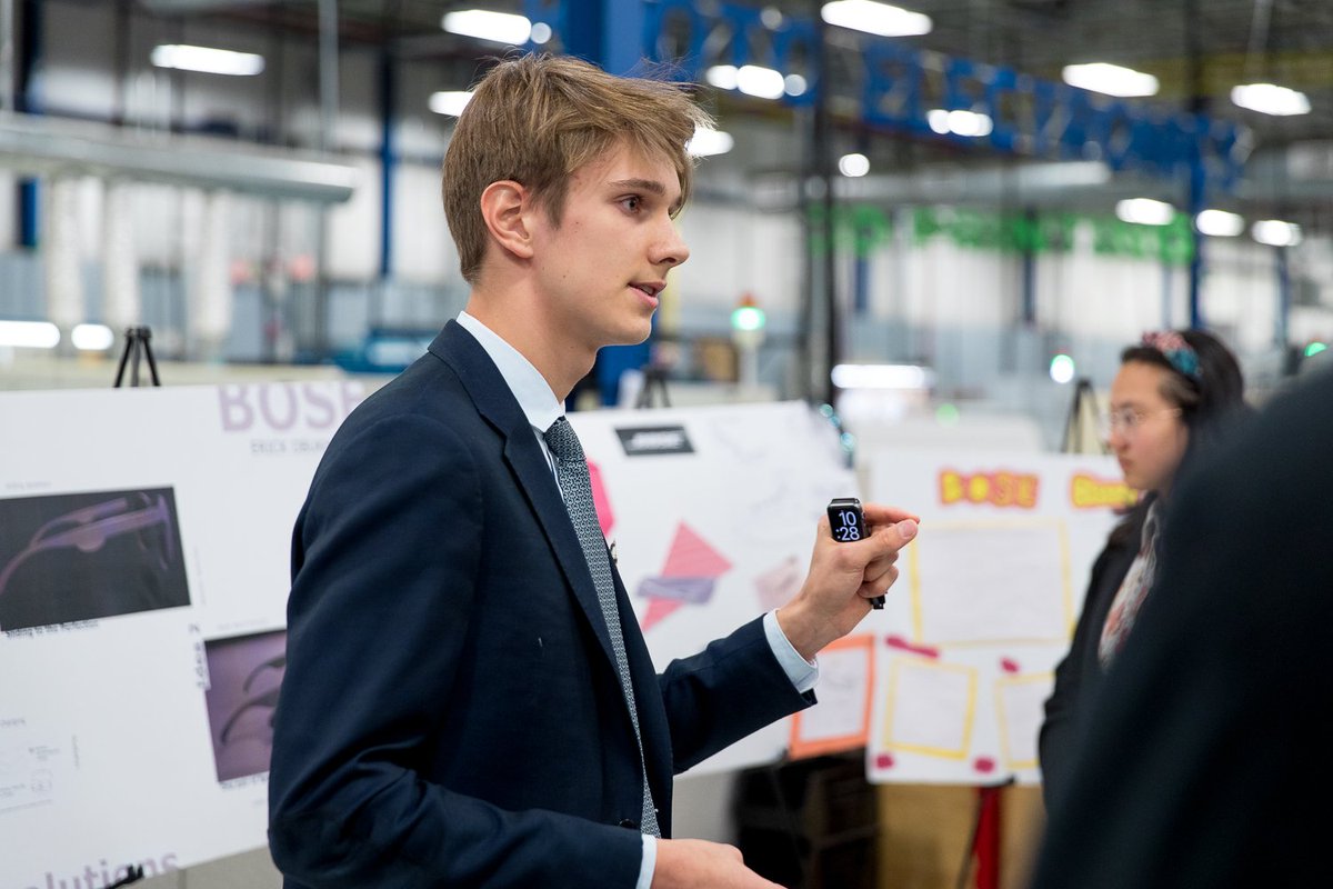 FaySchool's tweet photo. Advanced 3D Design students wrapped up their collaboration with @Bose earlier this week. Students presented their Bose Frames designs to a panel of mentors, teachers, and classmates. #designthinking #boseframes #creativityanddesign https://t.co/eYOI8GXJBB
