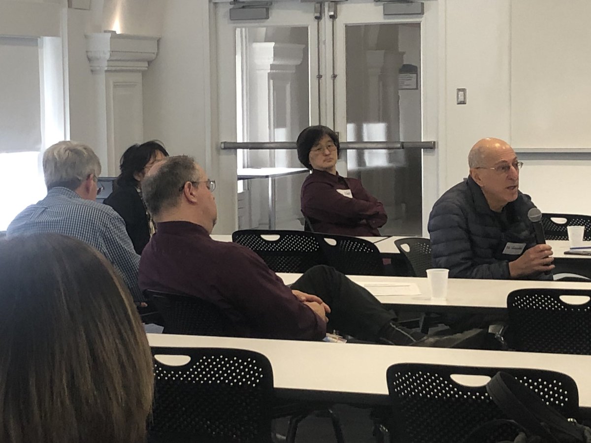 UBCSA's tweet photo. We <3 interdisciplinary exchange. Architect Ed Steinfeld asks #audiology researcher Adam Sheppard about hearing health, cultural difference, and regulation of noise in public space.  Adam volleys back re #AI.  @IDeA_Center @UBCAS https://t.co/SWUir4Q2UJ