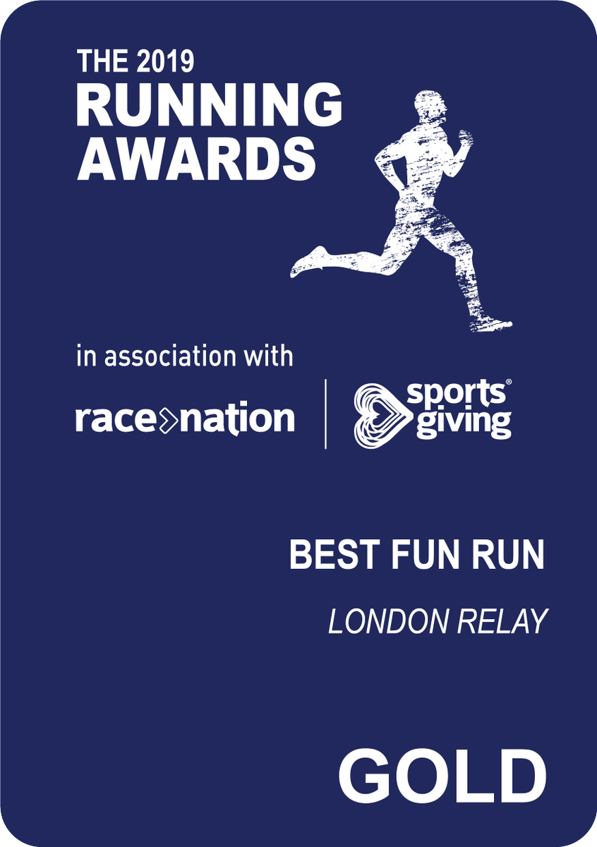 RunningAward's tweet photo. Congratulations to @TheLondonRelay! Less than a year old and already taking home Gold for Best Fun Run! #TRA19 https://t.co/rSFVsypKB3