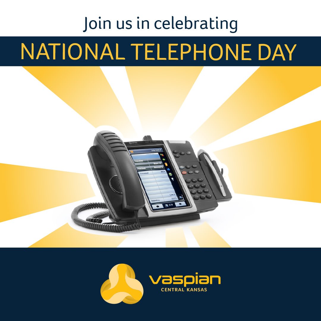 VaspianKS's tweet photo. Did you know it's National Telephone Day?! Celebrate #NationalTelephoneDay by calling (not texting) someone today! You earn double points if you're using a Vaspian pone system. #Vaspian https://t.co/3loRqnNJFM