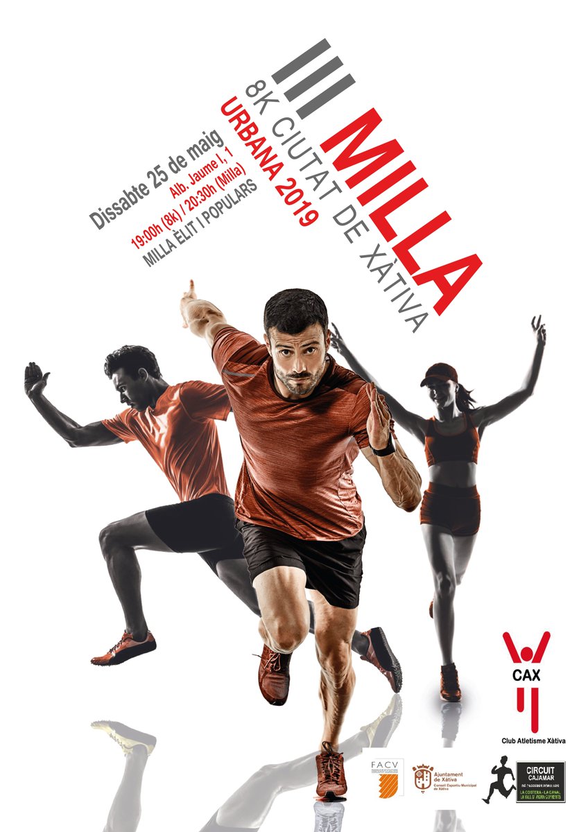 A un mes de una de les dates més importants al calendari atlètic Xativí, vine i participa en la III Milla Urbana de Xàtiva i 8k. El circuit de milla urbà més ràpid! <a href="/CoordClubsXat/">Coord Clubs Xàtiva</a> @paldabero <a href="/Xativa/">Ajuntament de Xàtiva</a> <a href="/AtletismeXativa/">AtletismeXativa</a>