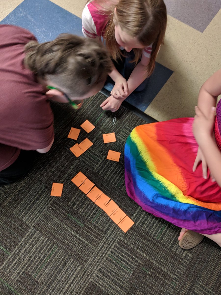 senorakoepp's tweet image. Third graders work in small groups to complete a vertical puzzle that goes in the order of a prepositions song we've been singing using actions. #cbcsd #cvpyp #earlylang