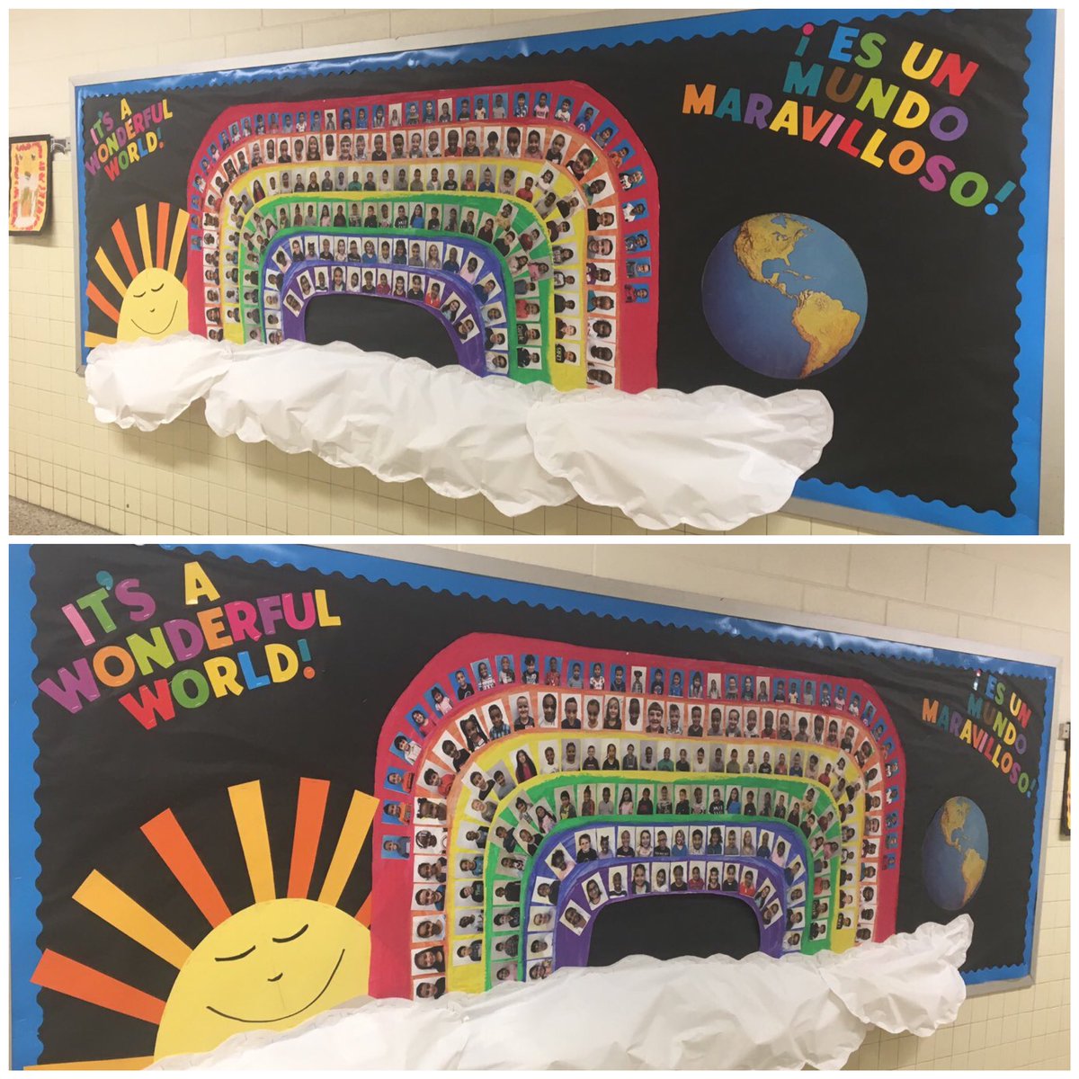 Beautiful display of all our Dual Immersion students at Saunders  Elementary, created by our awesome teacher, Mrs. Celis! #esunmundomaravilloso #itsawonderfulworld #twolanguagesarebetterthanone #Bilingual #Biliterate #Bicultural #creatingglobalcitizens