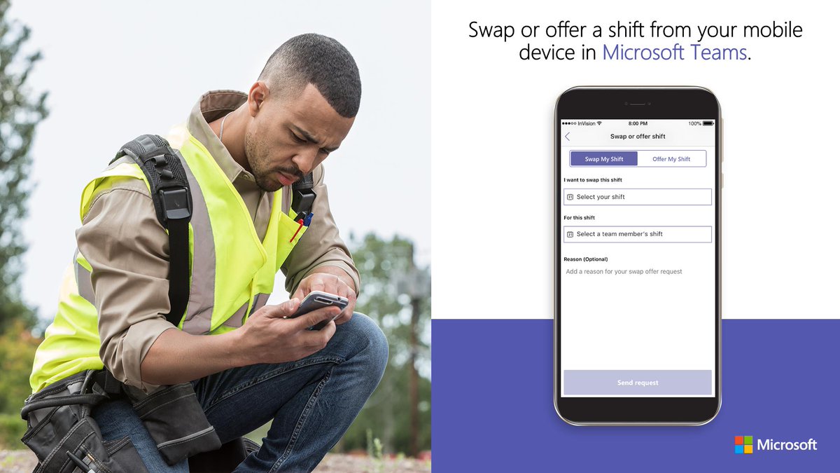 Employees can request time off or to swap a scheduled shift using the Shifts feature in #MicrosoftTeams. msft.social/sS16qP