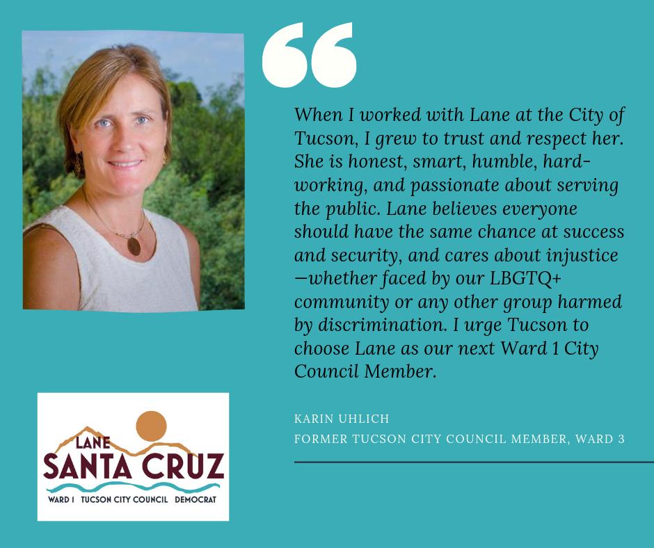 SantaCruzTucson's tweet photo. When former City of Tucson Council Member Karin Uhlich first got elected, I felt represented. It was when I realized folks who run for office don't have to be bombastic and quick-talkers. That one can lead from a place of service. Thank you Karin for all of your years of service. https://t.co/ws0FMNCVz0