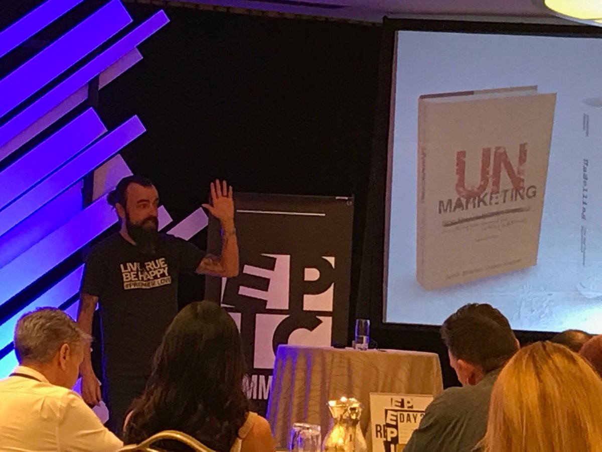 j_finkelstein's tweet photo. Scott Stratten @unmarketing is technically talking about disruption but what I hear is great empathy and big love. Unforgettable. #theepic2019 https://t.co/adgEmJfYiK