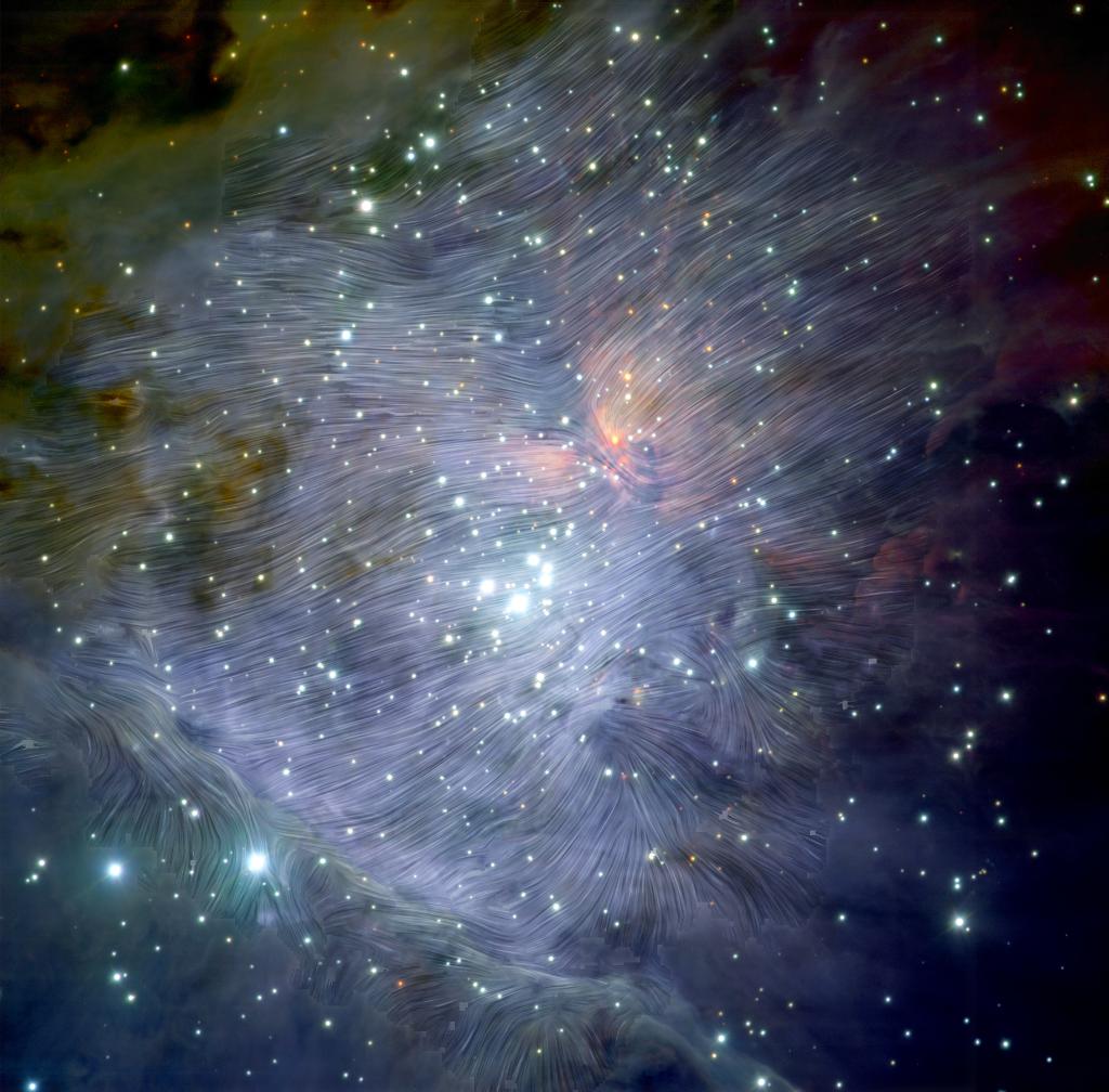 Magnetic fields in the Orion Nebula may be influencing the birth of new stars. The streamlines reveal the direction of magnetic fields, which is helping researchers understand the number of stars in our galaxy and those that may form in the future. More: go.nasa.gov/2UWHii8