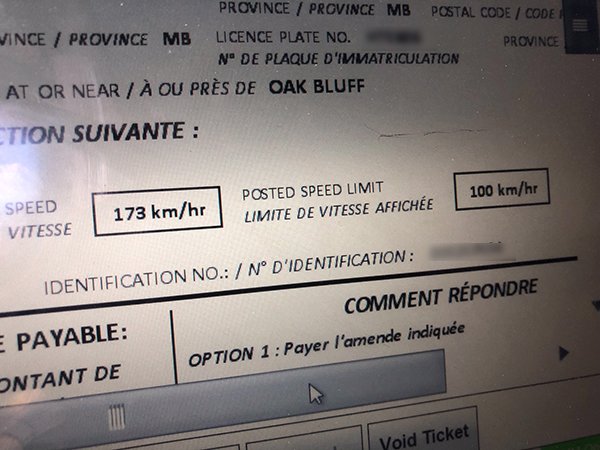 rcmpmb's tweet photo. Apparently “just blowing the oil out of the truck” requires one to travel at speeds of 173kmh. We don’t exactly know what that means, but we DO know that there's absolutely #noexcuses for going that fast. $1006 fine &amp; Serious Offence Notice for a license review with MPI. #rcmpmb https://t.co/CbtD0W2tXQ