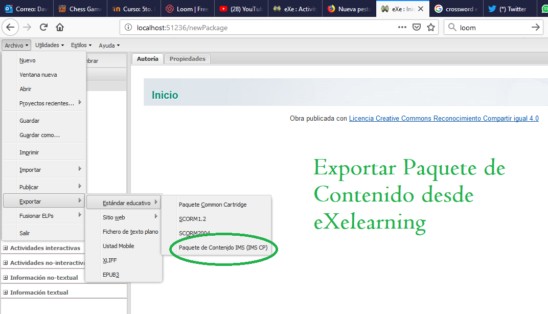 Dav1dMLS's tweet photo. Un ejemplo de Recurso Educativo Abierto REA es el Paquete de Contenidos y Moodle tiene este recurso en formato IMC. El REA puede ser creado en eXelearning y exportado como Paquete de Contenido IMC. Próximamente video explicativo! #escuelayagora #docenciaenlinea #microMOOCAndina https://t.co/STfDgVsf4O