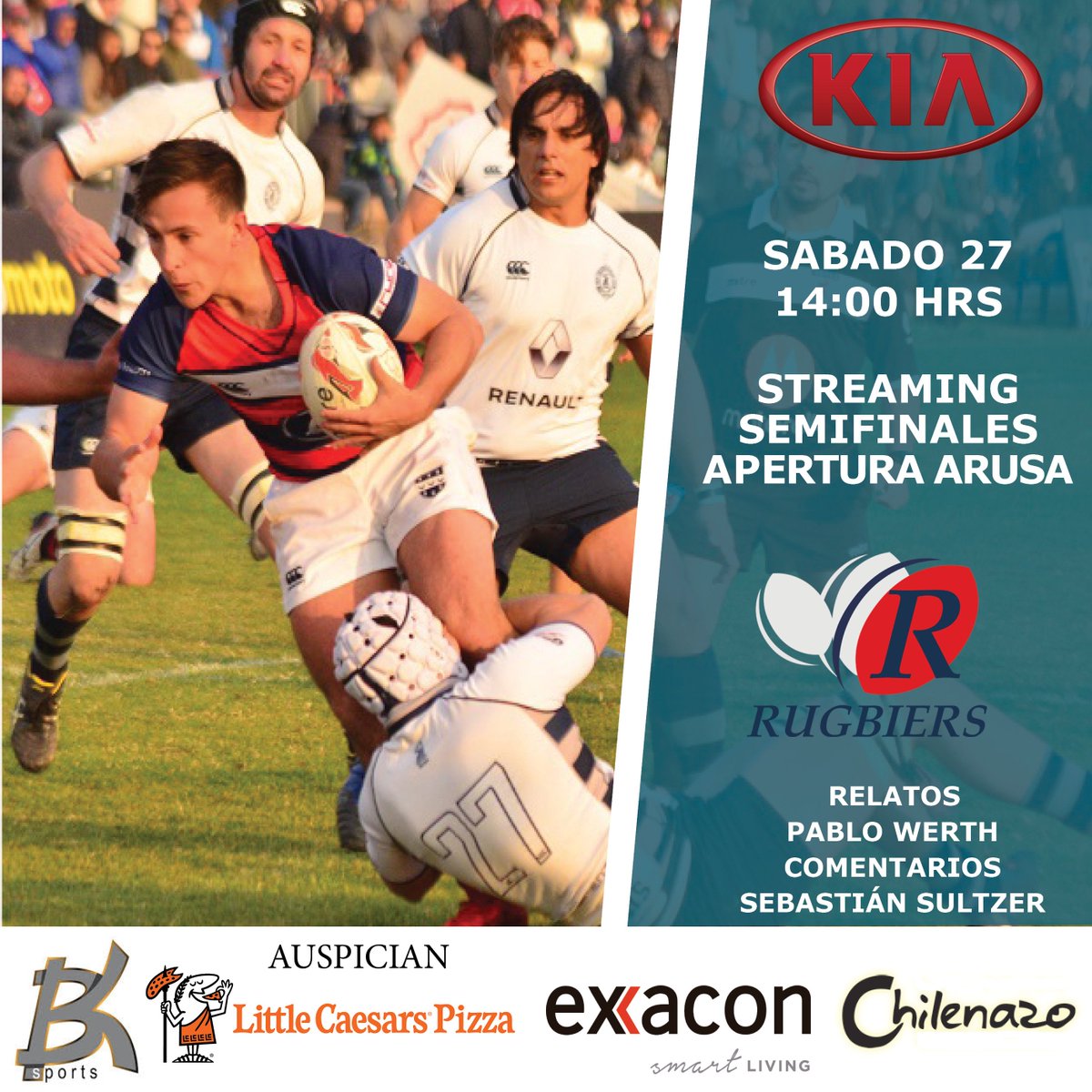 Rugbiers_'s tweet photo. #Arusa2019 | Las Semifinales Apertura de @arusa_rugby vívelas por Rugbiers TV. Este sábado 27 de abril desde los 14:00 hrs desde el Old Grangonian Club -
Auspician:
#KiaChile #Exxacon #LittleCaesars #Chilenazo #BKSports https://t.co/zSoKn5MQ1B