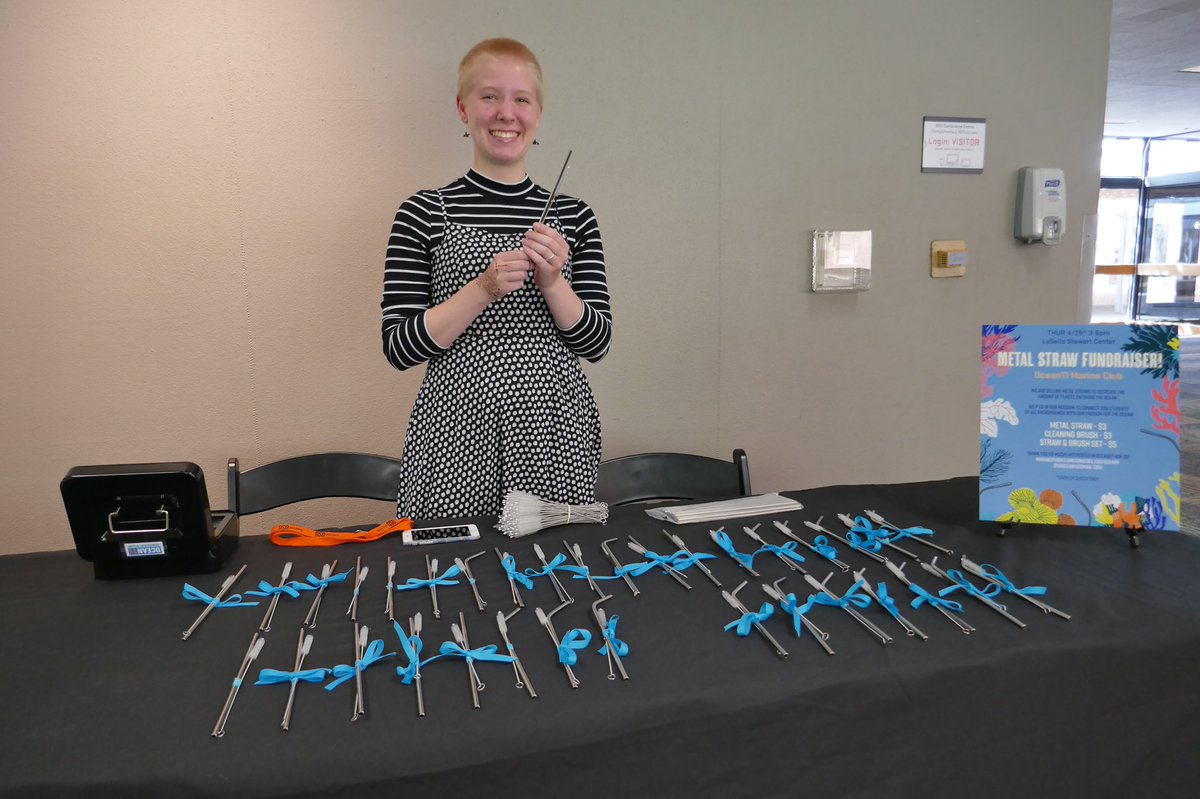 Come get your metal straw &amp; brush combo! We’re at LaSells Stewart Center ‘til 5:30p Only $5/set. Make a diff to ⬇️ plastics in our ocean! ocean11osu #osumarinestudies