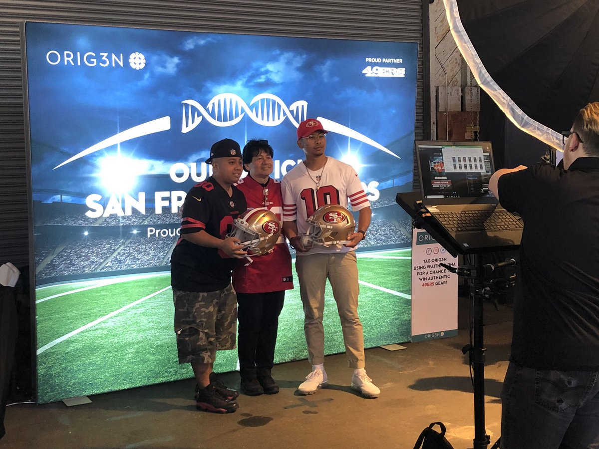 Orig3n's tweet photo. We are at the @49ers #DraftParty! 🏈come by and take your free photo and receive a free DNA test! 
#Orig3n #FaithfulDNA https://t.co/5ijF5r8pR5