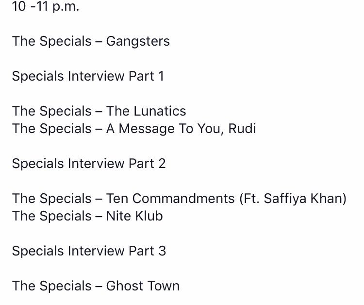PMcLoone's tweet photo. The Specials Special! Tonight’s playlist featured an extended Interview with @thespecials &amp; new music from @MurderCapital_ @FKAtwigs @ROZIPLAIN @JuliaJacklin and best of luck to @Soakofficial on her album release day #GrimTown from the show @TodayFM #FirstForMusic https://t.co/i6mOa2lA2l