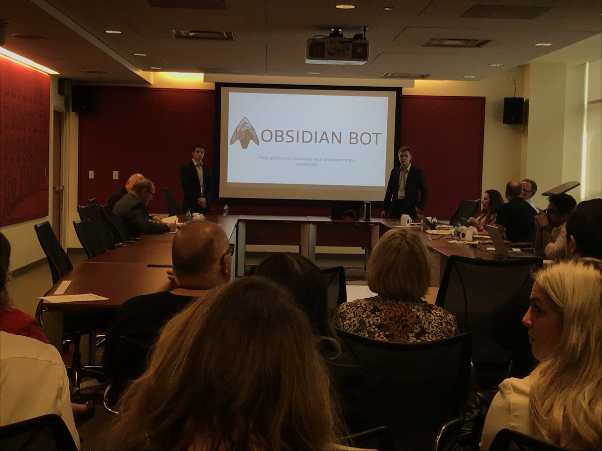 WSUCorpRel's tweet photo. Made it to @WSU_CES #WSUBPC19 final presentation of the day. Finalist #ObsidianBot is “your platform to automate your cryptocurrency investment!” #fintech https://t.co/Y99oPJlr6a