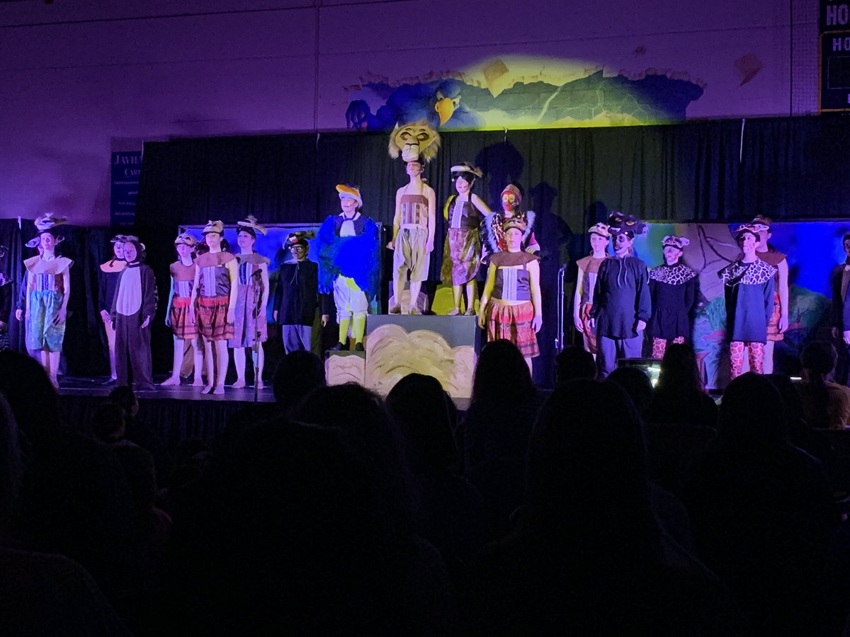 The Lion King cast enjoyed presenting the musical to 6th, 7th, 8th, and ECC friends today! Come out this weekend to see the musical - Friday at 7, Saturday at 2 &amp; 7. #jsjayhawkway