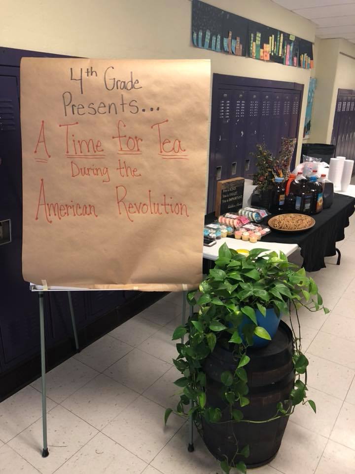 endicottjustin1's tweet photo. We like to always host a "Tea Party" to celebrate our Revolutionary War unit.  Students take on a colonist and share a poem written from their perspective as a loyalists or a patriot.  We use the text "Colonial Voices Hear Them Speak" #OpenUpELA https://t.co/UDwvDjAygZ