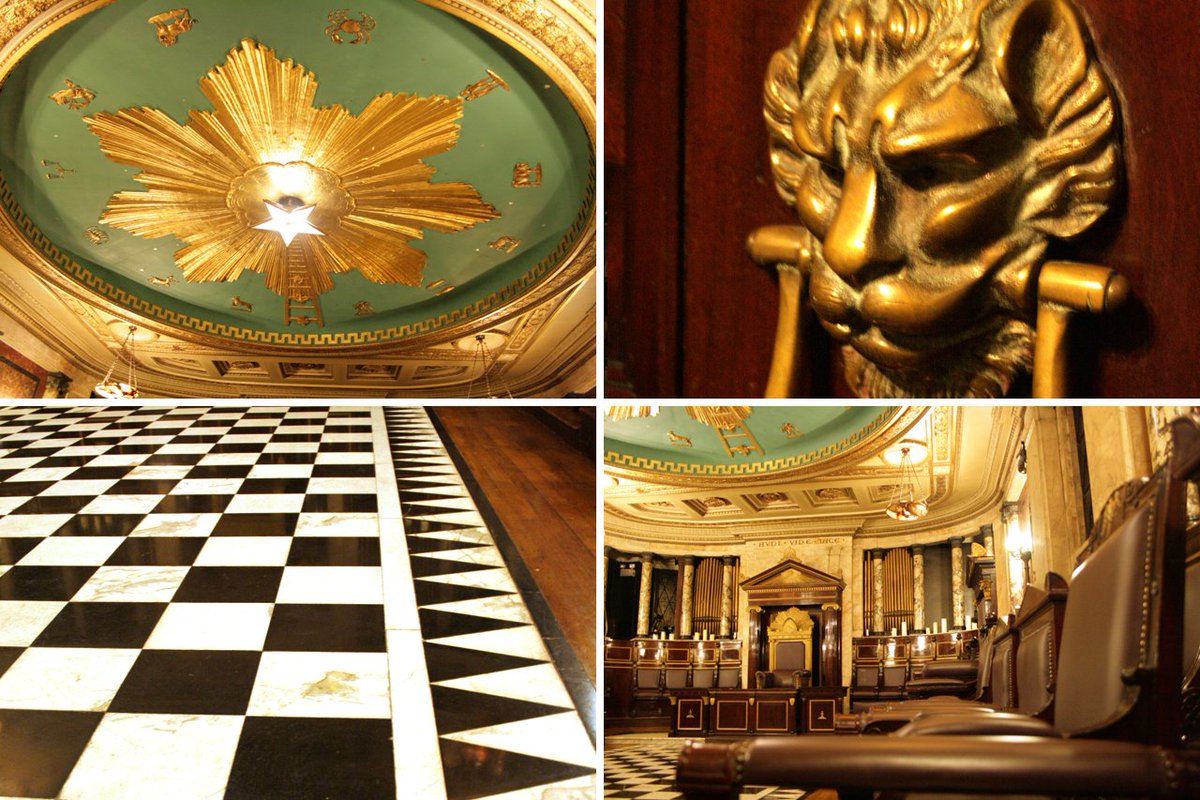 9\\The Greek Masonic Temple was built with 12 different types of marble, all from Italy. The opulent room includes hand-carved mahogany chairs, bronze candelabras and an organ.