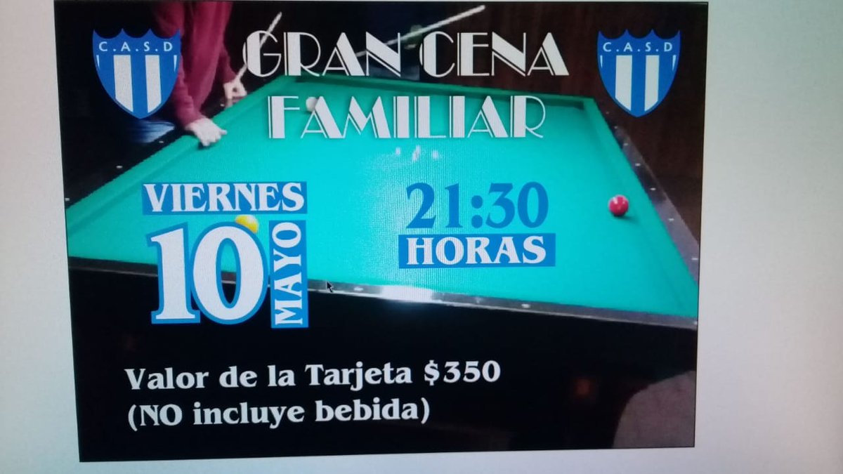 MipuebloJNFdez's tweet photo. Cantina de #ClubDefensores organizan GRAN CENA FAMILIAR el 10 de Mayo, a las 21.30 hs. en la Institución. Lo recaudado será destinado para dar vuelta los paños de las mesas de casin. Por entradas podés llamar al (02264) 498288 o en la cantina del Club. COMÉS RICO Y COLABORÁS.. https://t.co/wtzMtVcfWJ