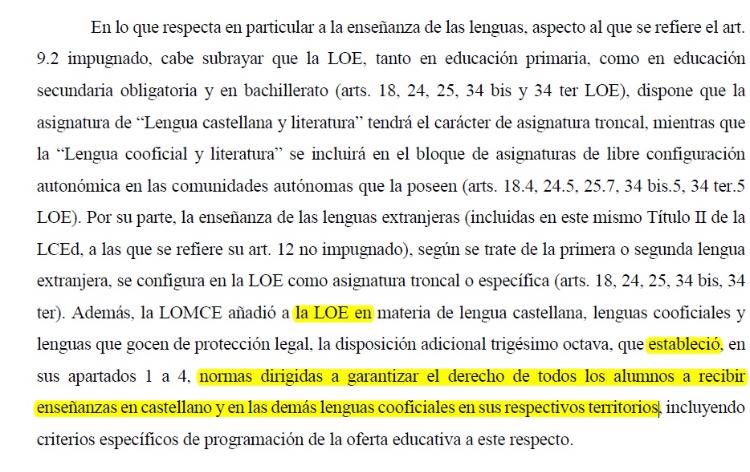 InesArrimadas's tweet photo. La realidad es que el TC, en la sentencia a la que se refieren el PSOE y los separatistas, recuerda a la Generalitat que la ley autonómica de educación no sirve de excusa para excluir y discriminar al español como lengua vehicular, tal y como establece la normativa básica estatal https://t.co/PJdGbRdvsL
