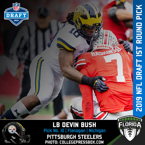 FlaHSFootball's tweet photo. #2019NFLDraft 

ROUND 1, PICK NO. 10
STEELERS

LB Devin Bush
Flanagan
Michigan

#flhsfb #NFLDraft @FlanaganFB 
 
https://t.co/GOTEf8zfrB https://t.co/wPJVggJcas