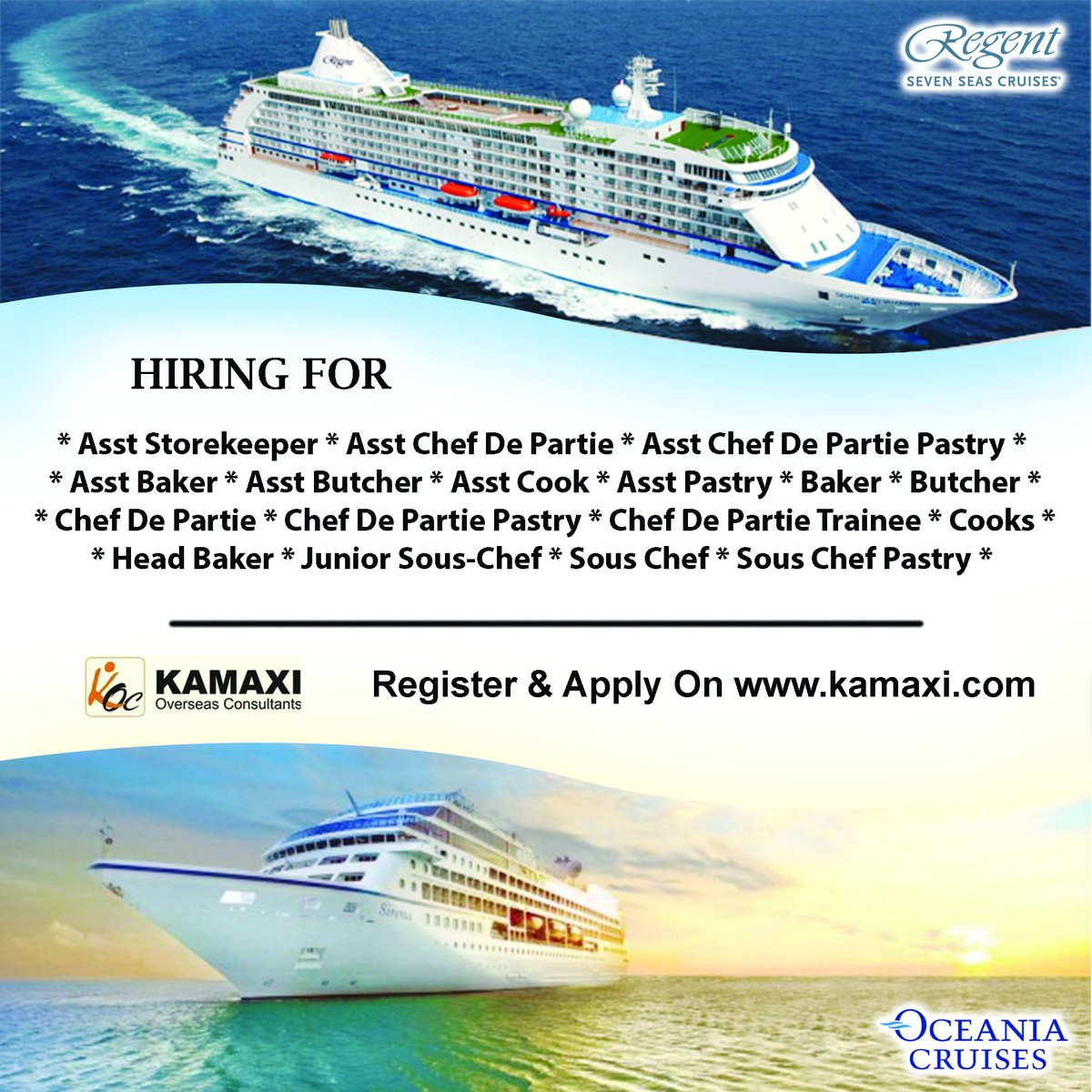 India S Best Cruise Hospitality Careers On Twitter Kamaxi Overseas Consultants Hiring For Oceania Seven Seas Cruises For Various Positions Oceaniacruises Cruises Culinary Luxurycruise Regentcruises Sevenseasvoyager Regentsevenseas