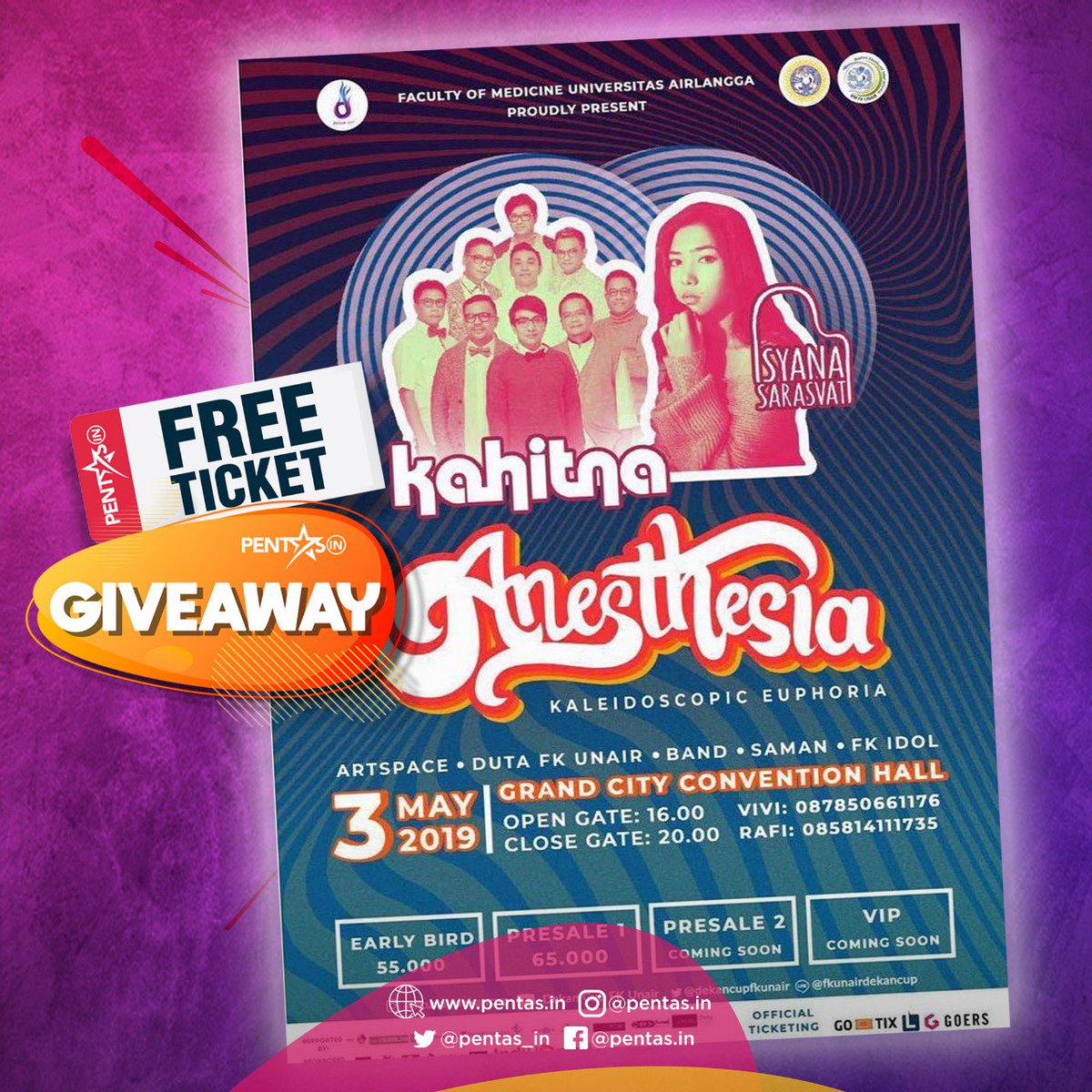 Pentas_in's tweet photo. Halo #SoulmateKahitna & #Isyanation! Khususnya yg ada di #Surabaya..
Yuk ikutan #PentasinGiveaway yg hadiahnya tiket gratis event #Anesthesia @dekancupfkunair !
Ada idolamu @KahitnaFull & @isyanasarasvati yg akan #Pentas!
Follow #Pentasin, retweet, lalu meluncur ke IG kami ya! https://t.co/EMHNxbRmLE