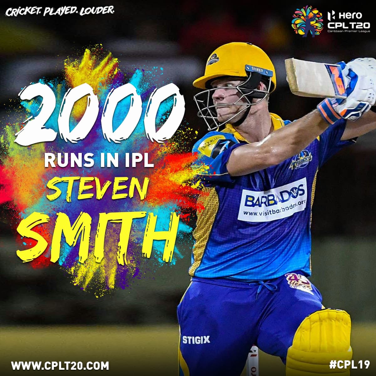 CPL's tweet photo. Congratulations to Steve Smith who has just passed 2000 runs in the IPL l!!! #KKRvRR #VIVOIPL #CPLPlayerWatch https://t.co/4NQw7GFQW9