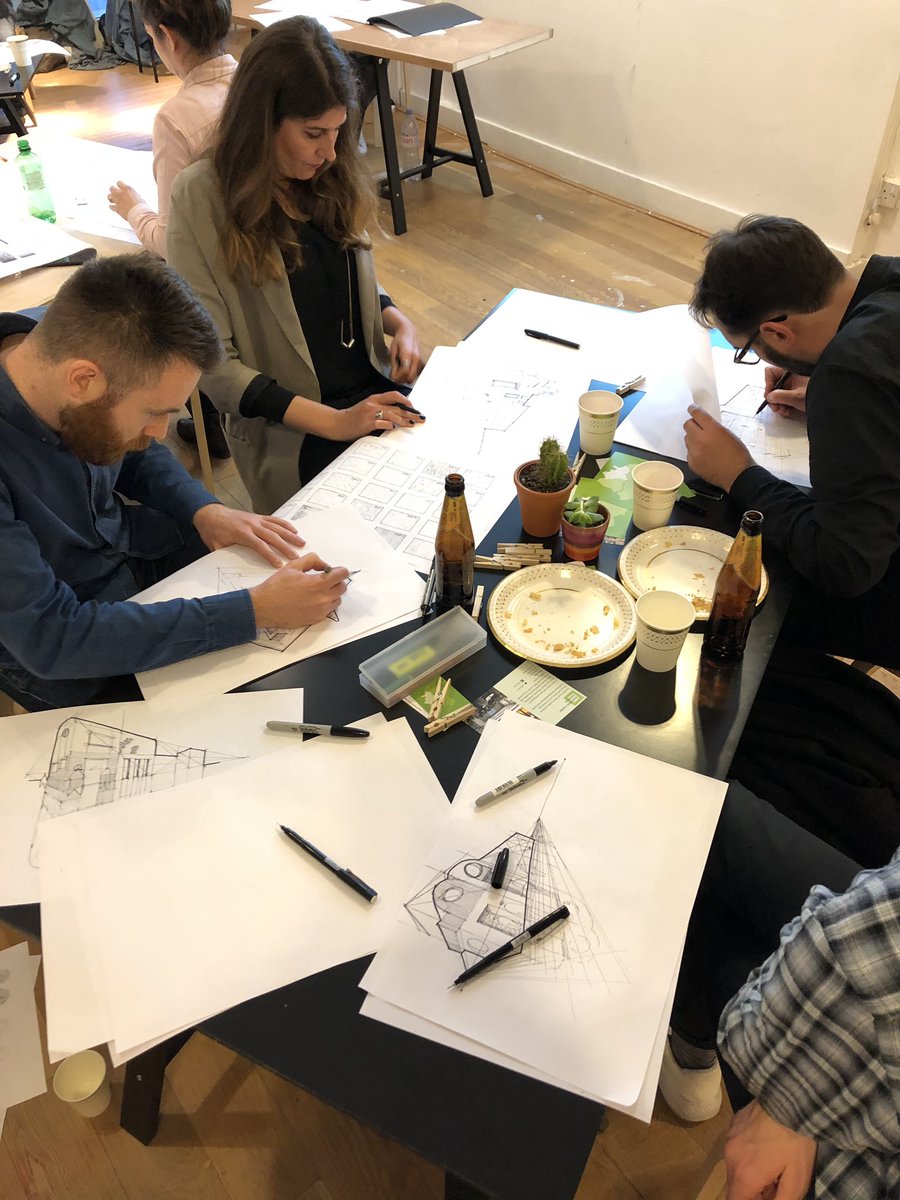 RIBA_SWLA's tweet photo. Drink and Draw evening hosted at @store_arts last week with @Philip_M_B . Thanks all that turned out. A dive into 2 point perspective drawing techniques incorporating scale and massing and adding further detail with hatching and shadow. See you at the next one! https://t.co/gTy2fvSIKA