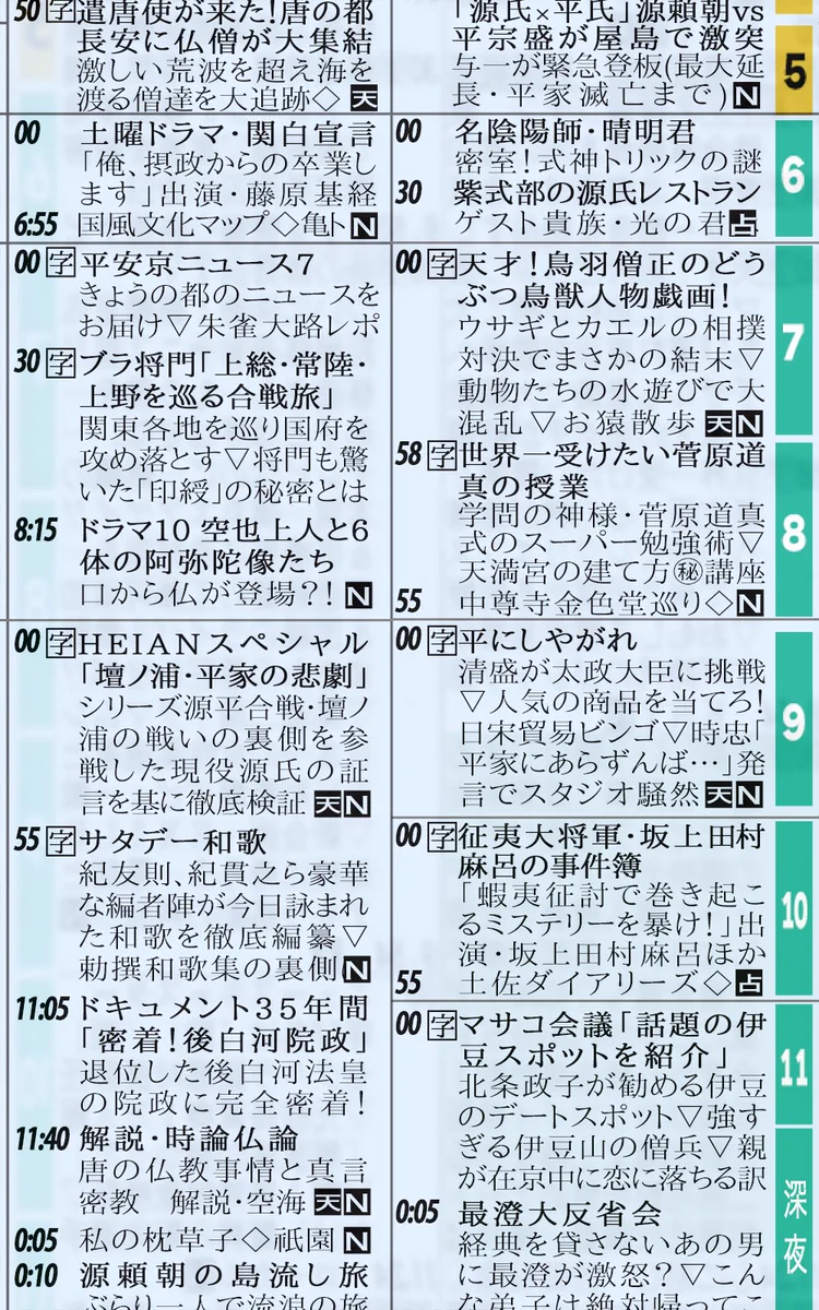 平安時代のテレビ欄ｗｗｗテレビがあったらこんな番組を放送していたのかなｗｗｗ