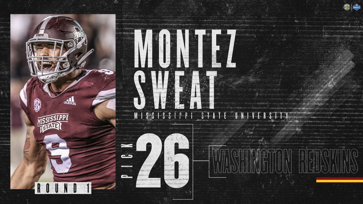 SEC's tweet photo. .@_sweat9 is headed to Washington!

The last time @HailStateFB had multiple first rounders was 1996.

#NFLDraft https://t.co/Lr19S24G6B