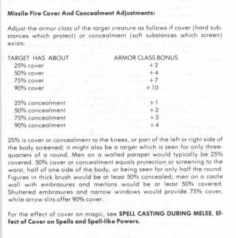 Example 1 - concealment and cover bonuses. I still remember the day that I realized if a tank stood in front of my MU that would provide the equivalent of a 7 point AC bonus against missile fire. That’s pretty awesome.