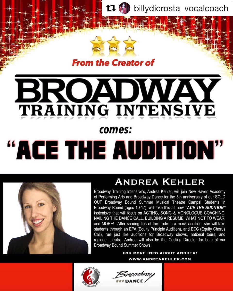 I am so excited to head to New Haven, Connecticut to work with <a href="/nhaopa01/">NHAOPA</a>‘s musical theatre camps this summer! Can’t wait to meet the #nhaopkids! #nhaopa