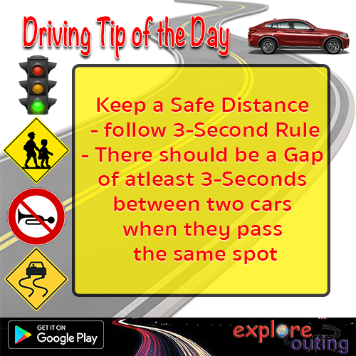 ExploreOuting's tweet photo. #DrivingTips
Keep a Safe Distance - follow 3-Second Rule - There should be a Gap of atleast 3-Seconds between two cars when they pass the same spot
Install #IndiaTravelGuide and #CharDham App here:
https://t.co/C4TGMV3j8s https://t.co/M78hMXzQeo