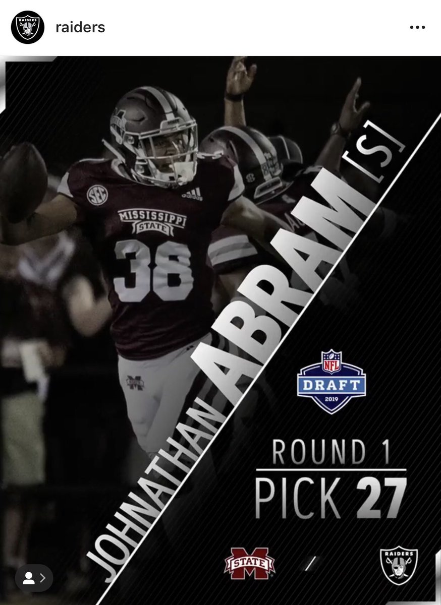 BB_4_U's tweet photo. Congrats to @JohnathanAbram1 on being selected in the 1st round by the @Raiders !! https://t.co/W474Px1hDU