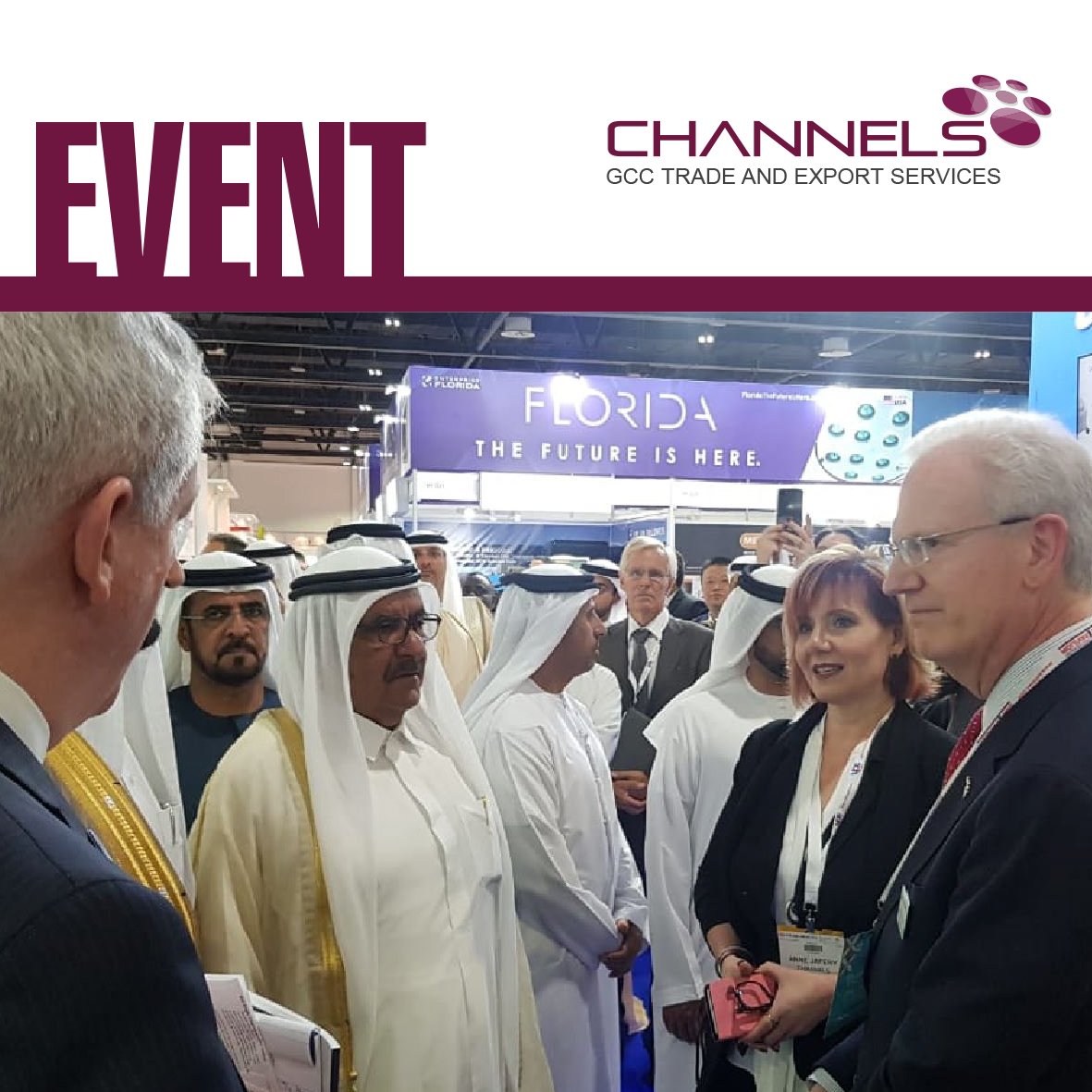 Anne Jafery, Managing Partner, along with David Newhouse, International Trade Manager, had a quick work with His Highness Sheikh Hamdan Bin Rashid Al Maktoum in front of Michigan Booth at Arab Health 2019