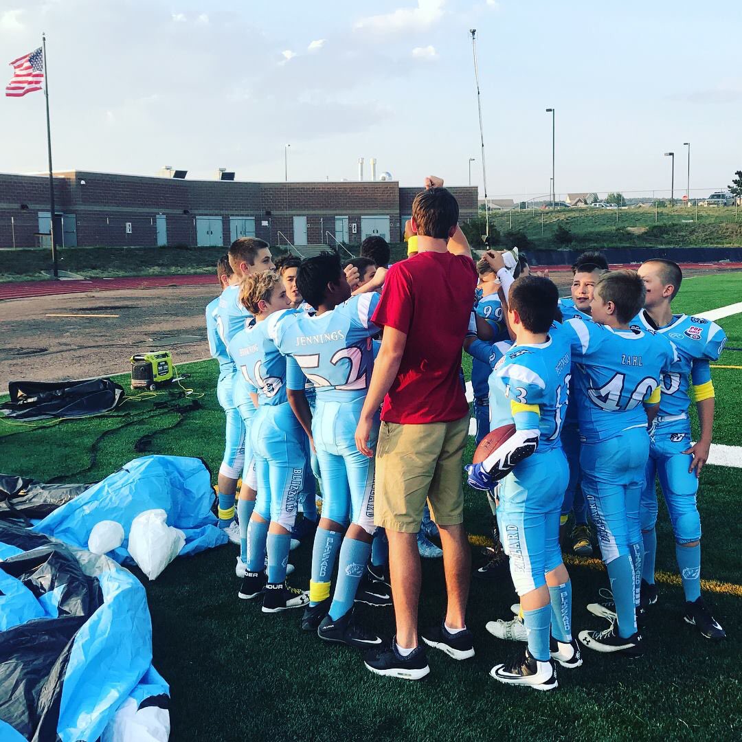 ErikaGerlach's tweet photo. A nice night at the Pamer Ridge football night. Many things confirmed in my eyes @JoshuaGerlachII will have great experiences his next 4 years! A #TBT to @EvansTy18 giving a pep talk to our Blizzard boys before a big game. Loved hearing @mamajenn06 share her Bears journey. #PTR https://t.co/uoslu4FKPo