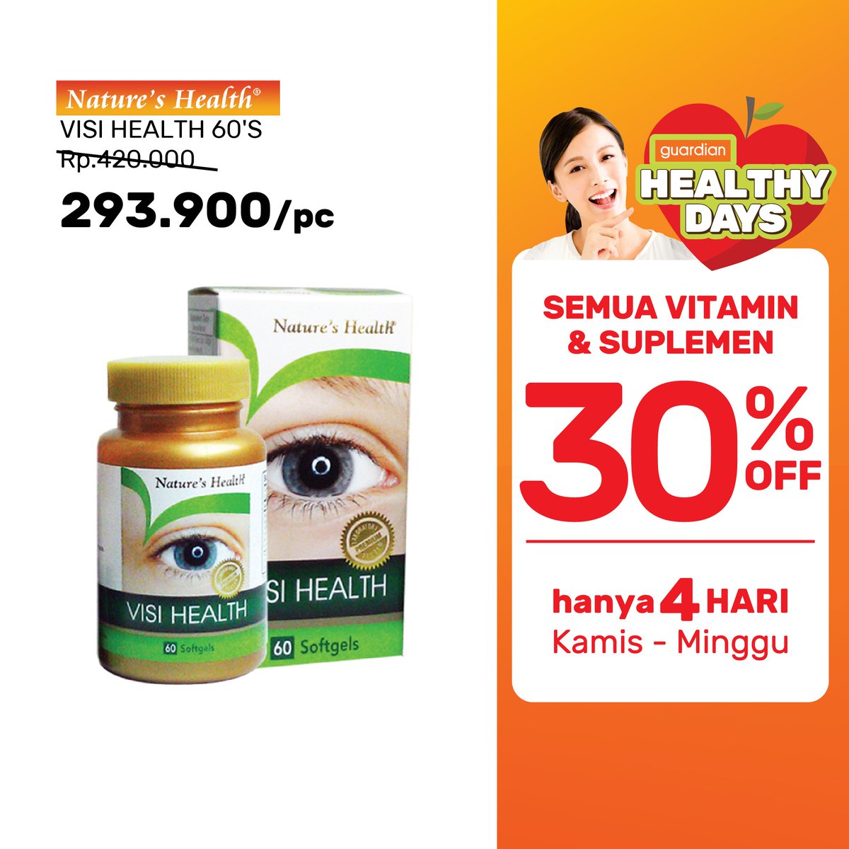 GuardianID's tweet photo. Karena sekarang lagi ada Healthy Days di Guardian dan diskon 30%, kita mau kasih rekomendasi vitamin dan suplemen dari brand Nature's Health nih! Klik gambar di bawah untuk tau info lengkapnya! #GuardianHealthyDays #SehatBarengGuardian https://t.co/sM7iosB55m